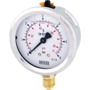Manometru cu glicerină B711W063006D Racord inferior 1/4" 6 bar Ø63 mm WIKA