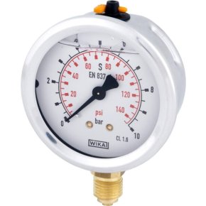 Manometru cu glicerină B711W063010D 10 bar racord inferior 1/4 in Ø63 mm WIKA