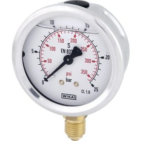 Manometru cu glicerină B711W063025D 25 bar racord inferior 1/4" Ø63 mm WIKA