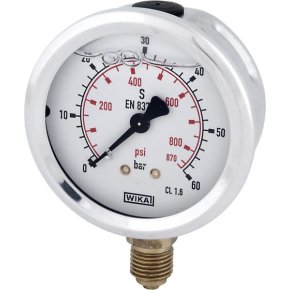 Manometru cu glicerină B711W063060D 60 bar racord inferior 1/4" Ø63 mm WIKA
