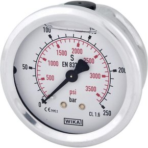Manometru cu glicerină B711W063250T 250 bar racord spate 1/4" Ø63 mm WIKA