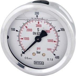 Manometru cu glicerină B711W063400T 400 bar racord spate 1/4" Ø63 mm WIKA