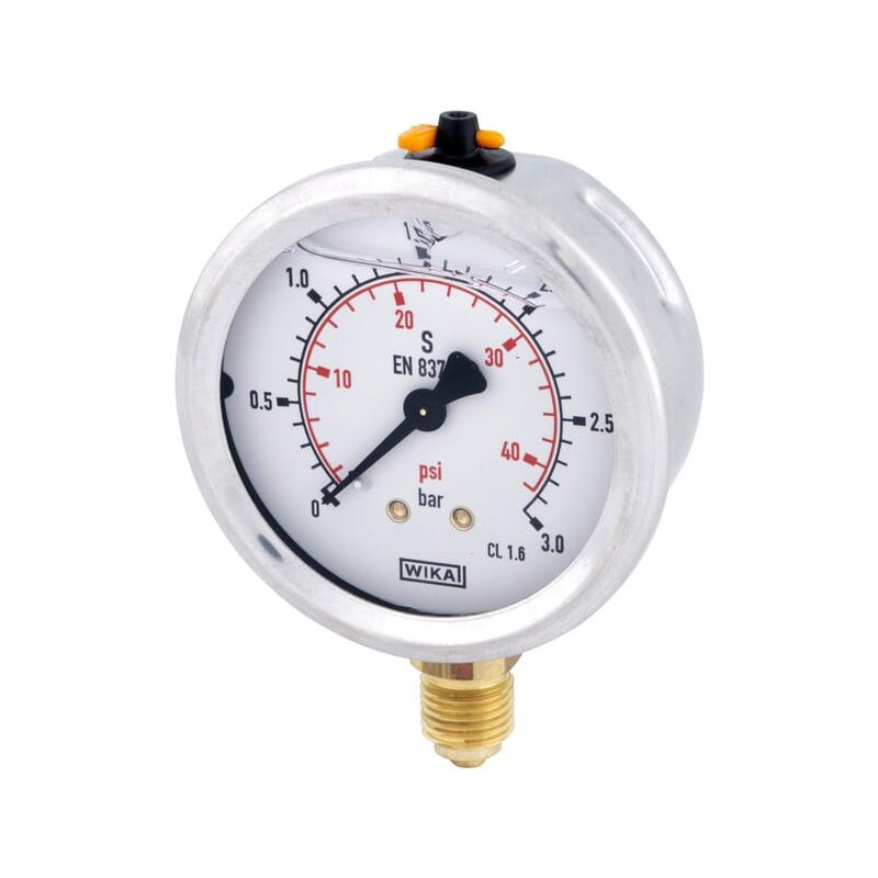 Manometru cu glicerină B711W063003D Racord inferior 1/4" Ø63 mm 3 bar WIKA
