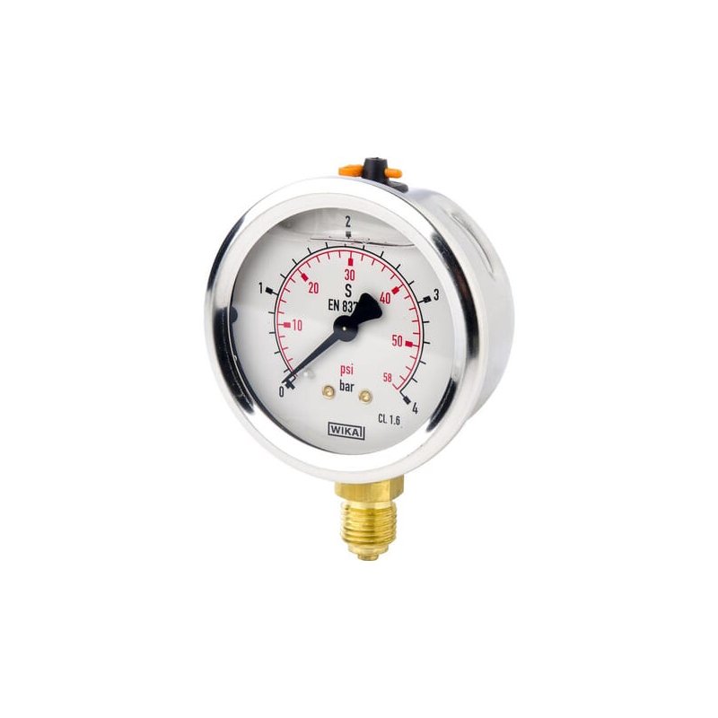 Manometru cu glicerină B711W063004D 4 bar racord inferior 1/4 in Ø63 mm WIKA