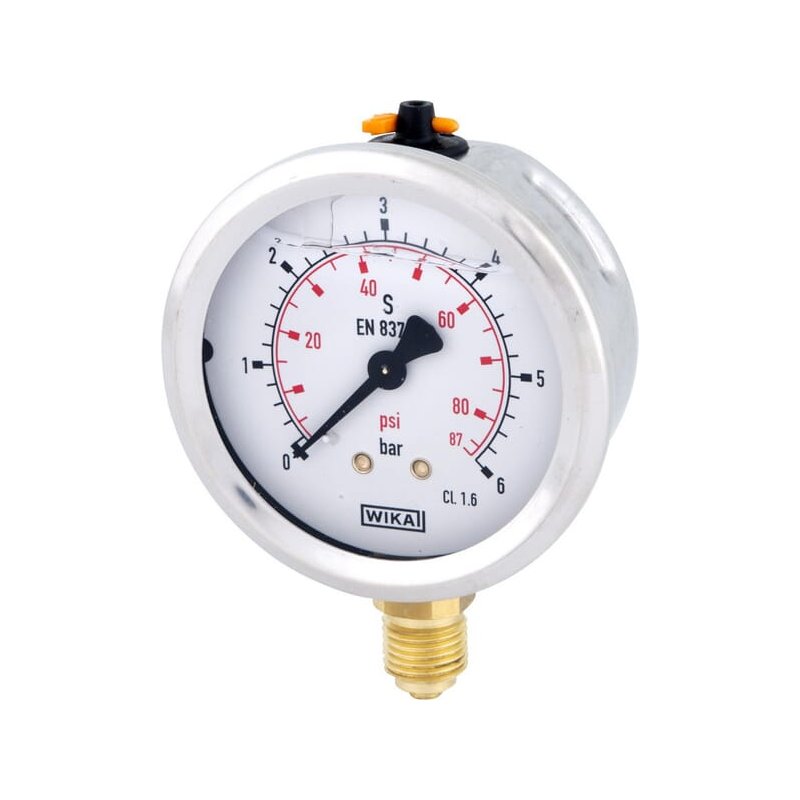 Manometru cu glicerină B711W063006D Racord inferior 1/4" 6 bar Ø63 mm WIKA