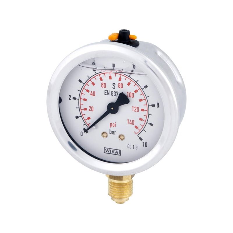 Manometru cu glicerină B711W063010D 10 bar racord inferior 1/4 in Ø63 mm WIKA