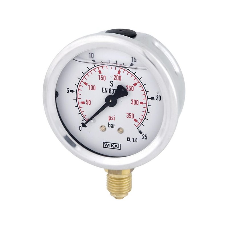 Manometru cu glicerină B711W063025D 25 bar racord inferior 1/4" Ø63 mm WIKA