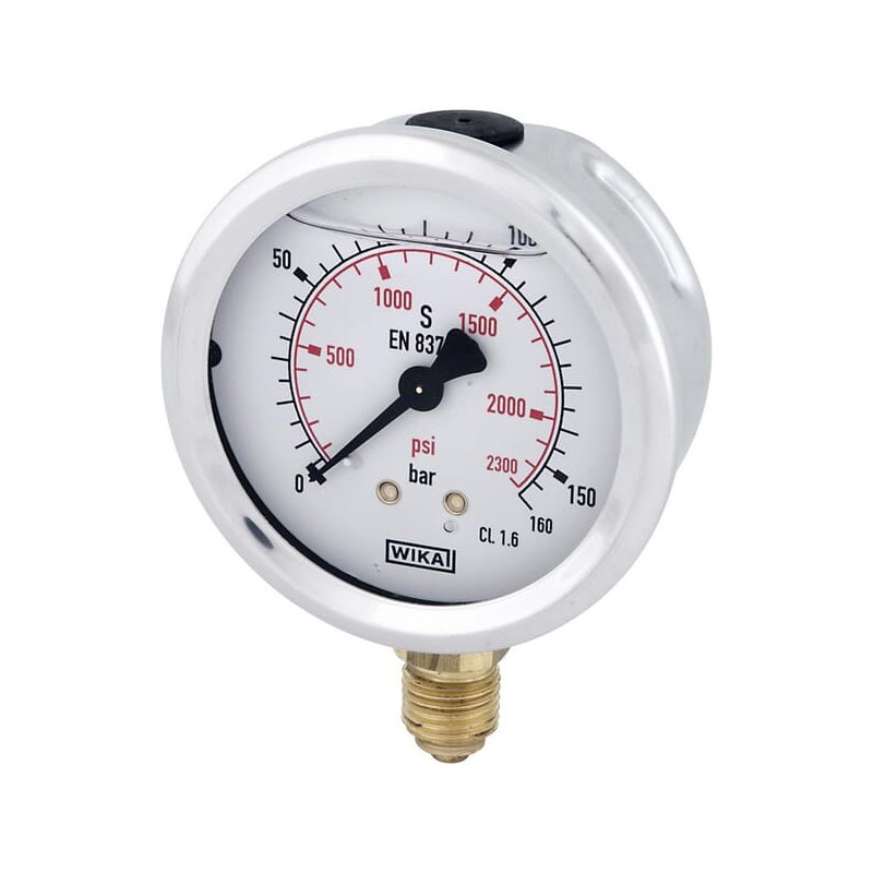 Manometru cu glicerină B711W063160D 160 bar racord inferior 1/4" Ø63 mm WIKA