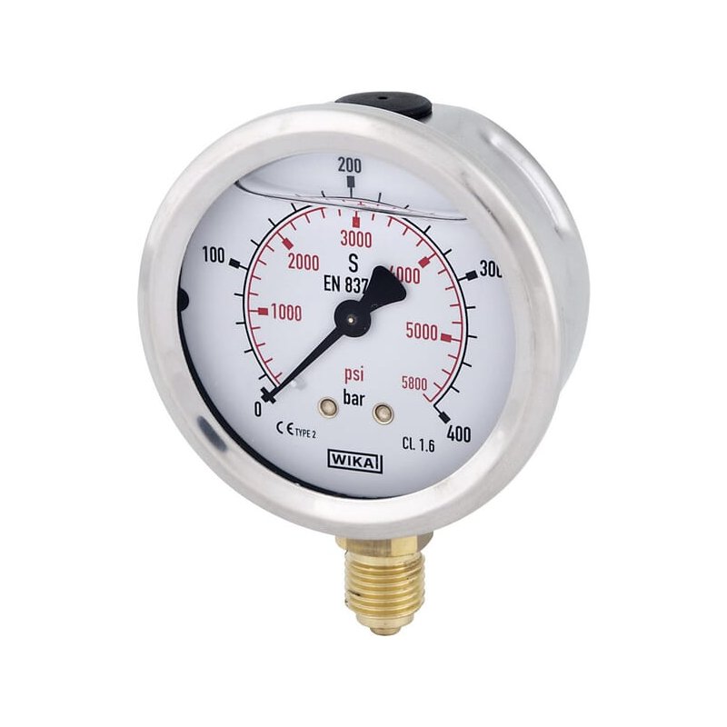 Manometru cu glicerină B711W063400D 400 bar racord inferior 1/4 in Ø63 mm WIKA