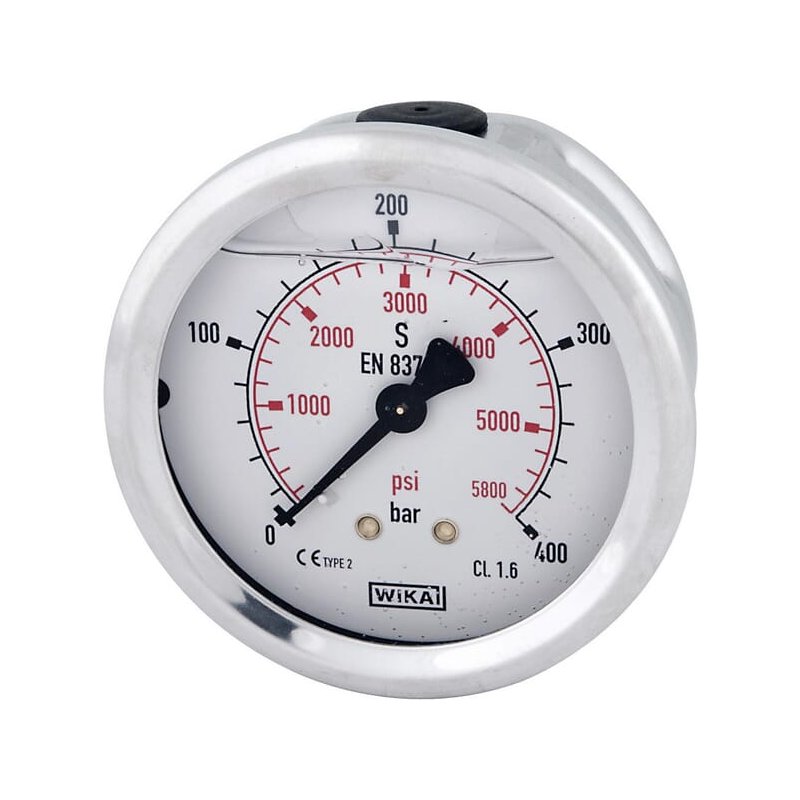 Manometru cu glicerină B711W063400T 400 bar racord spate 1/4" Ø63 mm WIKA