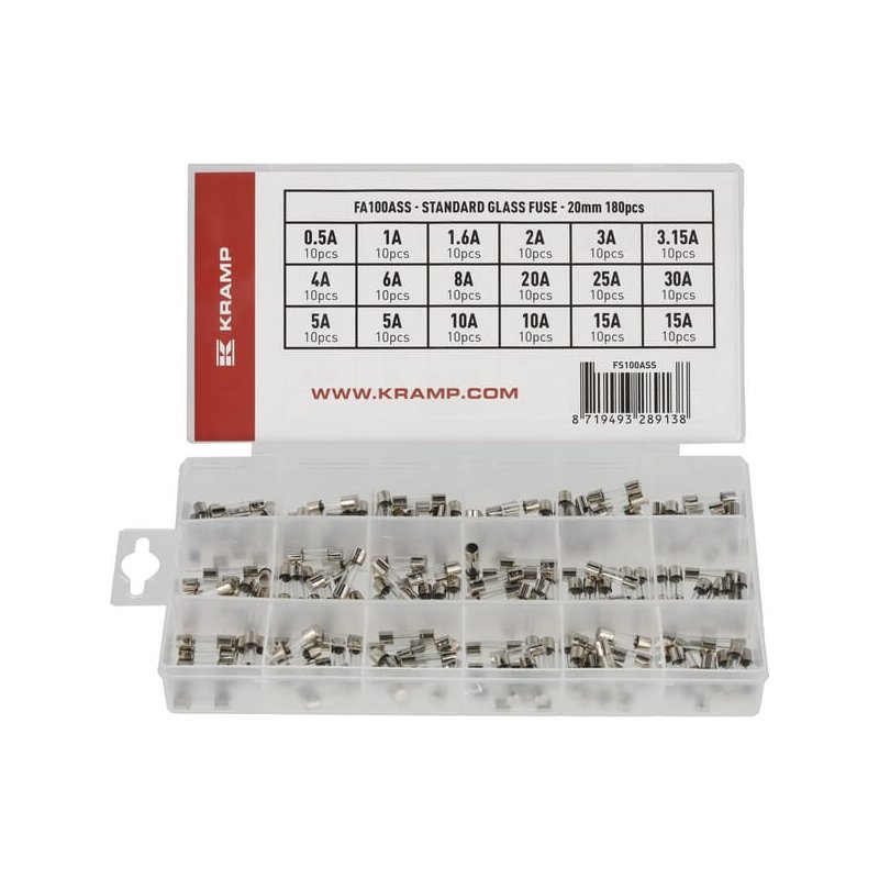 Kramp Set Siguranțe din Sticlă FS100ASS Asortate 20mm 32V 180 buc